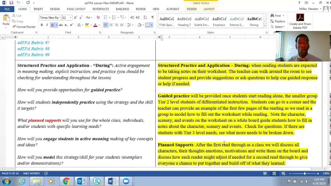 EXTENDED edTPA Lesson Plan Template Overview