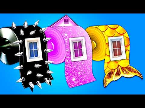 One Colored House Challenge! Wednesday VS Enid VS Mermaid - Cool Gadgets, Viral Art Hacks
