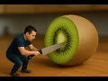 Satisfying Giant Kiwi Cutting ASMR Tiny Man Vs Huge Fruit