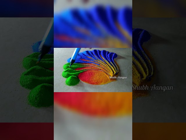Most beautiful and easy peacock rangoli design by shubh aangan - video 2