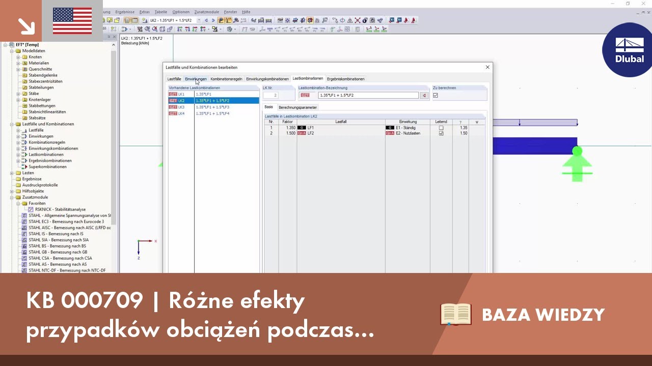 KB 000709 | Różne oddziaływania przypadków obciążeń dla kombinacji utworzonych automatycznie