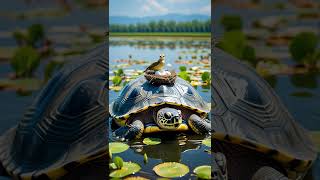 Turtle relaxing with bird nest on its back #animals #video #viralvideo