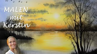 ELLASTIP - loose watercolor - easy Technik! Abendstimmung am See