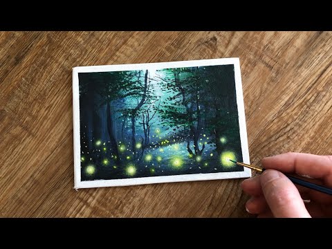 Painting a Forest with Fireflies | Acrylic on Panel