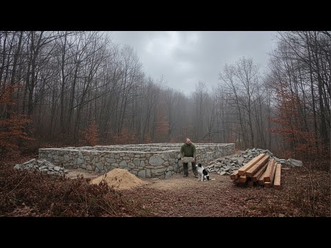 Building a Bushcraft House of Logs and Stones | Full Process