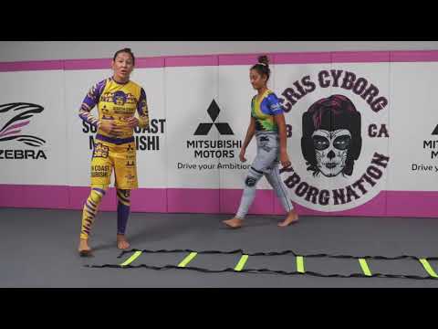 45. Cris Cyborg shows how to use a ladder to drill, footwork, coordination, conditioning Warm up
