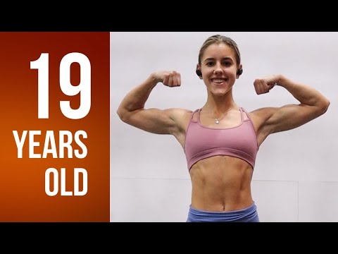 19 years old muscle girl Cameron flexing her biceps