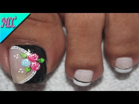 DISEÑO DE UÑAS PARA PIES ROSAS EN MEDIA LUNA PRINCIPIANTES – ROSES NAIL ART – NLC