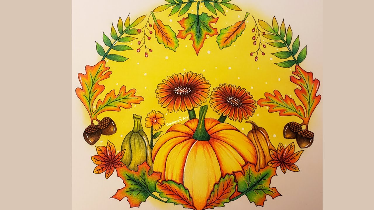 Coloring 🍂 fall leaves 🍂 Pumpkins and Daisies | Fall Coloring Pages by Davlina Art