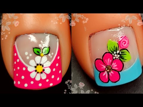 Diseños de uñas para pies con FLORES FÁCILES #nailart