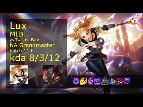 Lux Mid vs Twisted Fate - NA Grandmaster 8/3/12 Patch 11.6 Gameplay