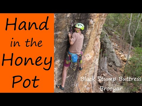 Climbing Hand in the Honey Pot at Black Stump Buttress, Brooyar