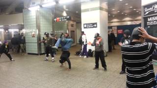 B-Boys In New York's 42nd Street Times Square Subway.
