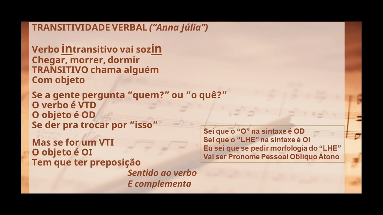 Música Completa para decorar Transitividade verbal