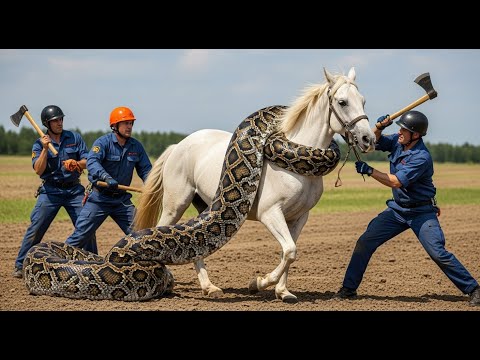 Heroic Rescue Team Saves mother horse From giant python in  Forest