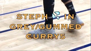 Steph Curry splashing in grey/gummed Curry5 (unnamed) at morning shootaround before G5