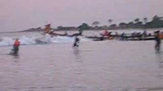 preview picture of video 'Fishermen at sunrise, Gunjur beach, Gambia'