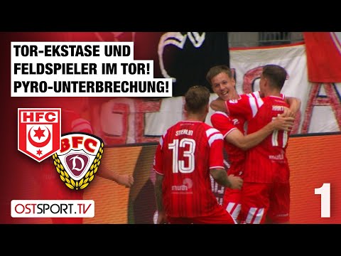 Tor-Ekstase und Feldspieler im Tor! Pyro-Unterbrechung! Halle - BFC Dynamo | Regionalliga Nordost