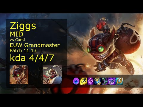 Ziggs Mid vs Corki - EUW Grandmaster 4/4/7 Patch 11.13 Gameplay