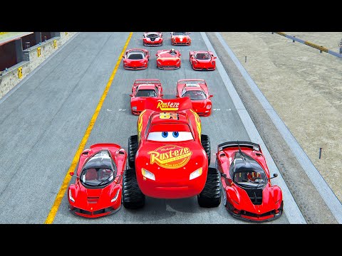Lightning McQueen Monster Truck vs Ferrari Hypercars at Top Gear Track