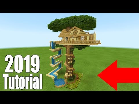 Minecraft Tutorial: How To Make A Ultimate Survival Tree house With a Water Slide 2019