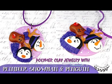 ~JustHandmade~ Polymer clay jewelry with reindeer, snowman & penguin - tutorial / DIY