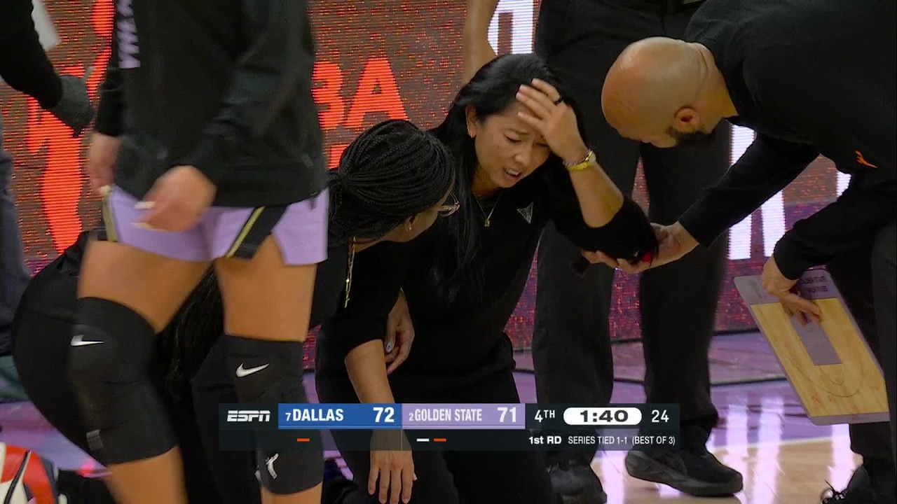 Valkyries coach Natalie Nakase goes down in scary moment | WNBA on ESPN