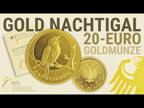 GOLDMÜNZE für  Sammler - Deutsche 1/8 Unze GOLD 20 Euro NACHTIGALL 2016 (Heimische Vögel)