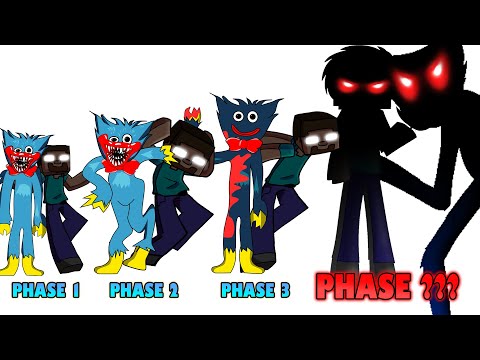 FNF comparison Battle Poppy Playtime Huggy Wuggy & VS Herobrine -ALL Phases of FNF Animation