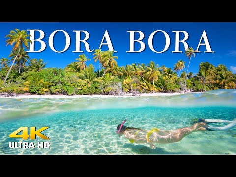 FLYING OVER BORA BORA (4K UHD) Amazing Beautiful Nature Scenery & Relaxing Music - 4K Video Ultra HD