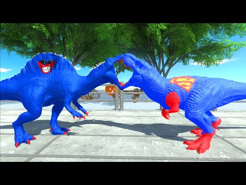 HUGGY WUGGY SPINO vs SUPERMAN T-REX DEATH RUN - Animal Revolt Battle Simulator