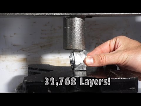 Folding Aluminum Foil with Hydraulic Press (32,768 Layers) Video
