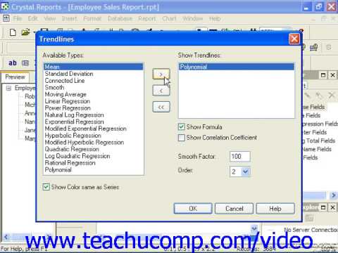 Crystal Reports Tutorial Adding Chart Trendlines Business Objects Training Lesson 12.12