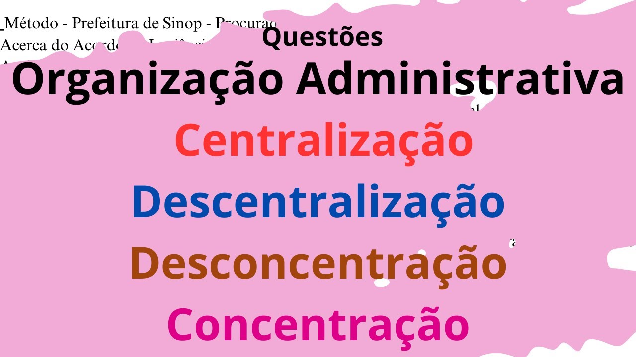 Questões  Organização Administrativa: Centralização, Descentralização, Desconcentração, Concentração