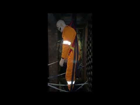 mannequin-man performming as a Skeleton Dummy: Halloween event at the Essex Fire Museum, Mannequin man scaring the visitors as a spooky skeleton hanging dummy in the fire house of horrors for Essex Fire Museum on 29/10/2019