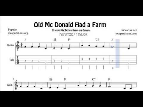 En la Granja del Tio Mac Donald Tablatura y Partitura del Punteo de Guitarra en Fa Mayor