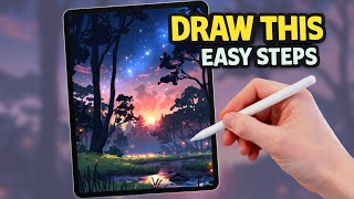 Procreate Sunset Tree River Landscape Drawing Tutorial In Easy Steps