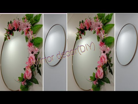 How to decorate round mirror with artificial flowers/ DIY- Flower mirror wall decor #walldecor