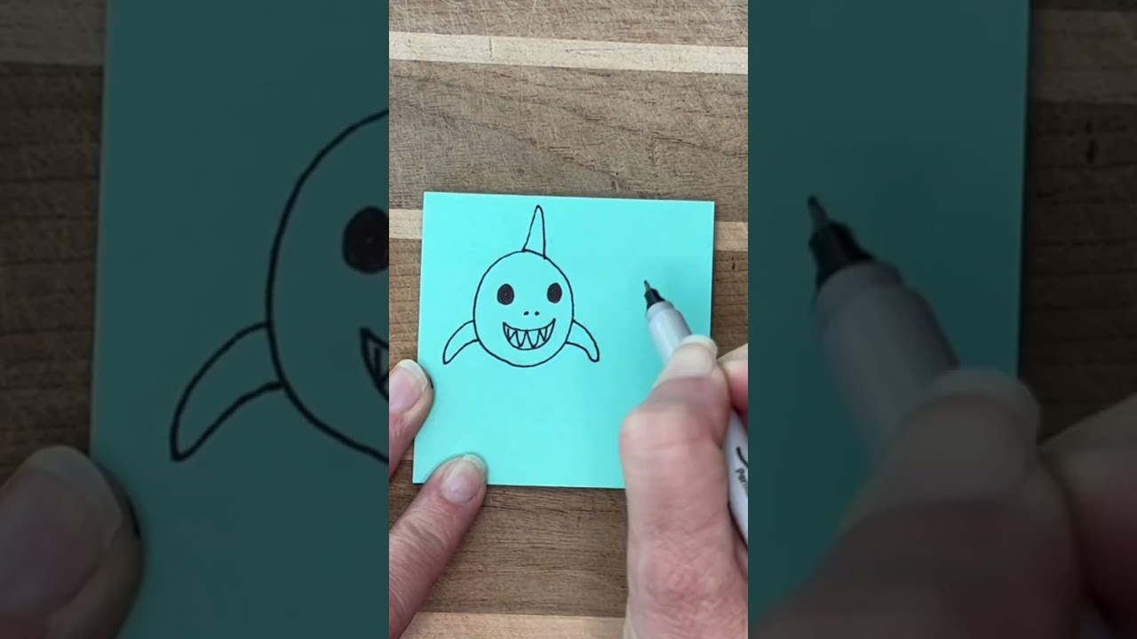 SHARK Sticky Note Doodle  #shorts #easydrawing  #stickynotes #sharkweek #shark