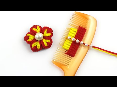 It's so beautiful | Superb woolen flower making trick with hair comb- Hand Embroidery Amazing Flower