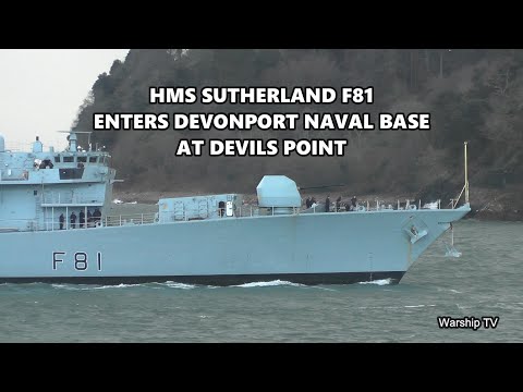 HMS SUTHERLAND F81 ENTERS DEVONPORT NAVAL BASE AT DEVILS POINT HEADING SEA TO BASE 16.1.2026