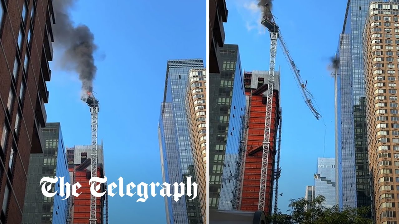 Watch Burning crane collapses and collides with New York building