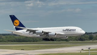 Windy landing for this Lufthansa A380 LH410 Munich to JFK 24th May 2025