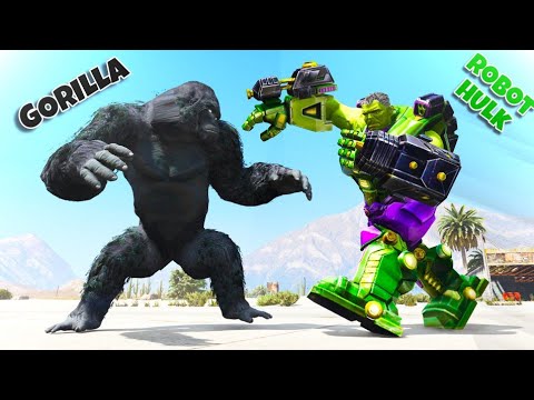 GTA 5 : Robot Hulk Fight Against Kong Gorilla For Saved Franklin And Shinchan