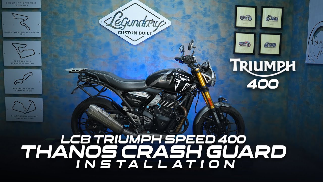 Legundary Thanos Crash Guard with Slider installation on Triumph Speed 400