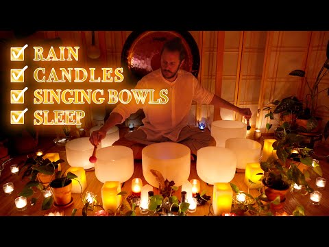 Rainy Night Sound Bath by Candle Light | Meditation Music | Sleep Sounds | Singing Bowls | Anxiety