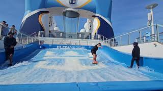 My only successful solo top drop in (on last day) on the Flowrider on Ovation of the Seas 05/2025