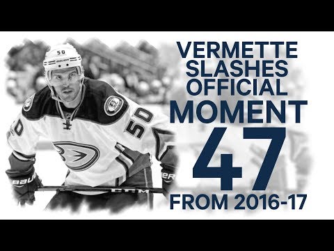 No. 47/100: Vermette tries to chop down a linesman