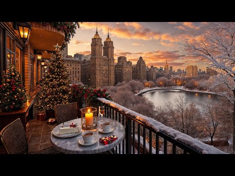 New York Winter Jazz Café ☕ Cozy Christmas Balcony Ambience & Soft Jazz Music for Study, Focus