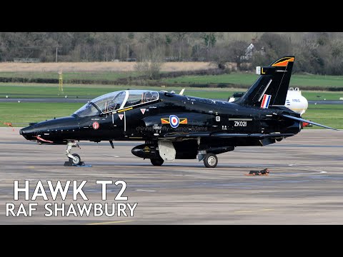 RAF advanced jet trainer - Hawk T2 start up and takeoff - RAF Shawbury